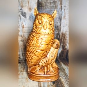 Vintage Ceramic Owl on Tree Log Painted Speckled Mcm Glaze 10” Planter Figure.